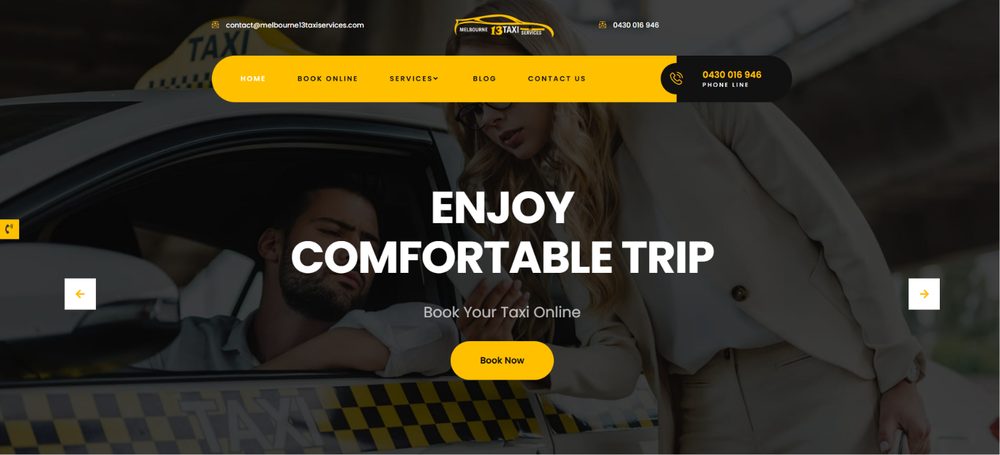Homepage of the Melbourne 13 Taxi Services website